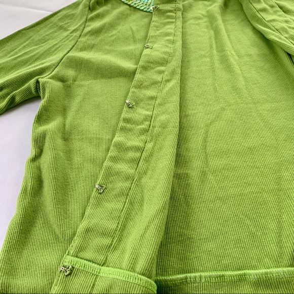 Surya sequined detail apple green ribbed 100% soft cotton bolero cardigan. Med. - Picture 4 of 12